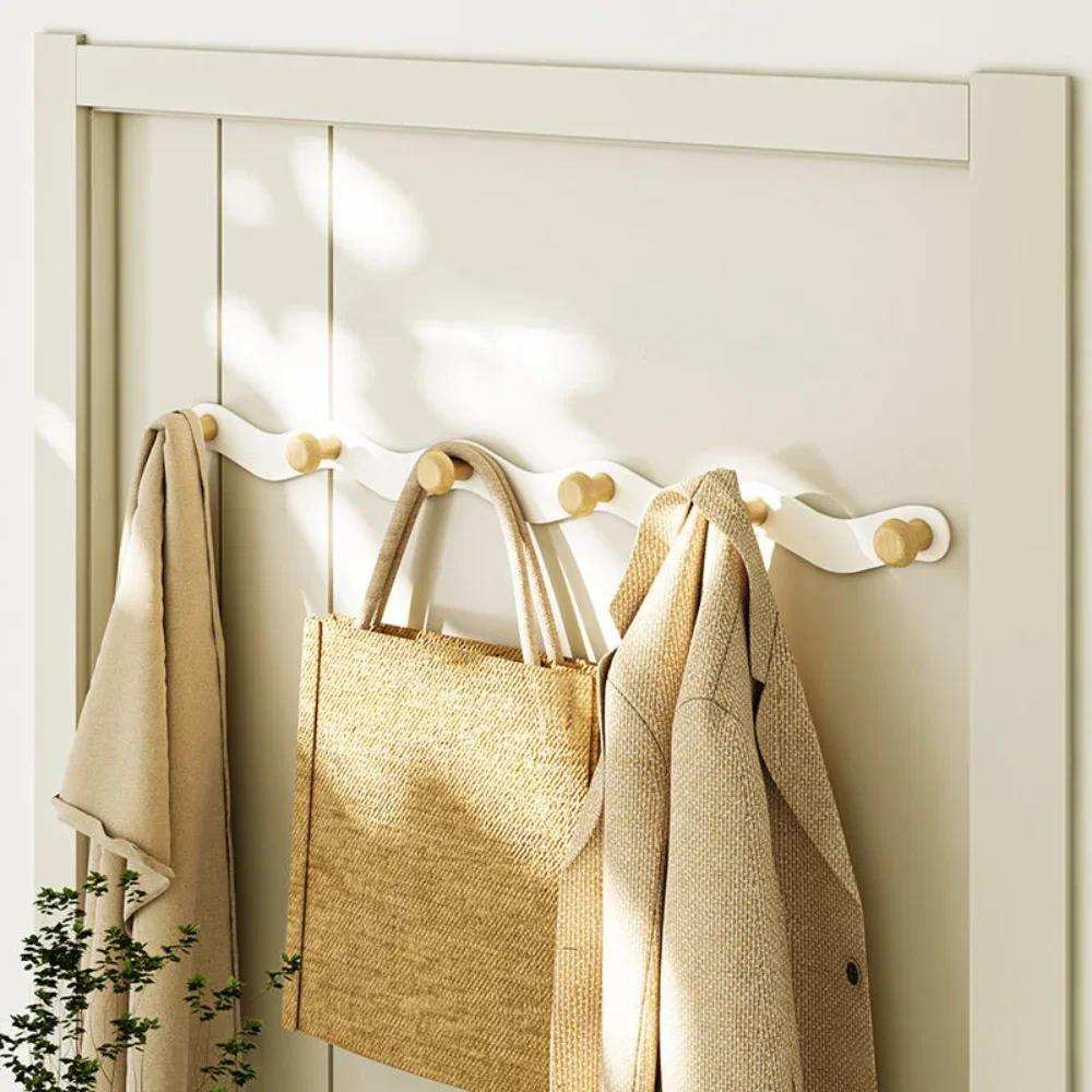 Creative Wave Iron Hook Row Hook Wooden Coat Rack Hooks Punching Towel Hanger Nordic White Wall Hooks For Coats Nordic Wooden