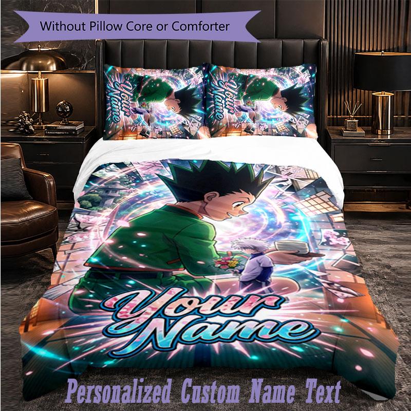 Personalized 3Pcs Bedding SetHunter × Hunter Custom Text Duvet Cover Pillowcase Set Bedroom Gift