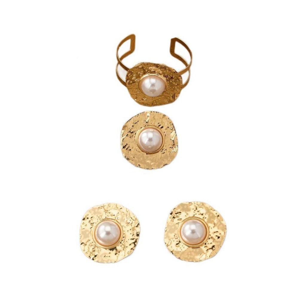 4Pcs Zinc Zinc Alloy Ring Earrings Bracelet Exaggerate Women Jewelry Suit Fashion Flower Jewelry Set Party