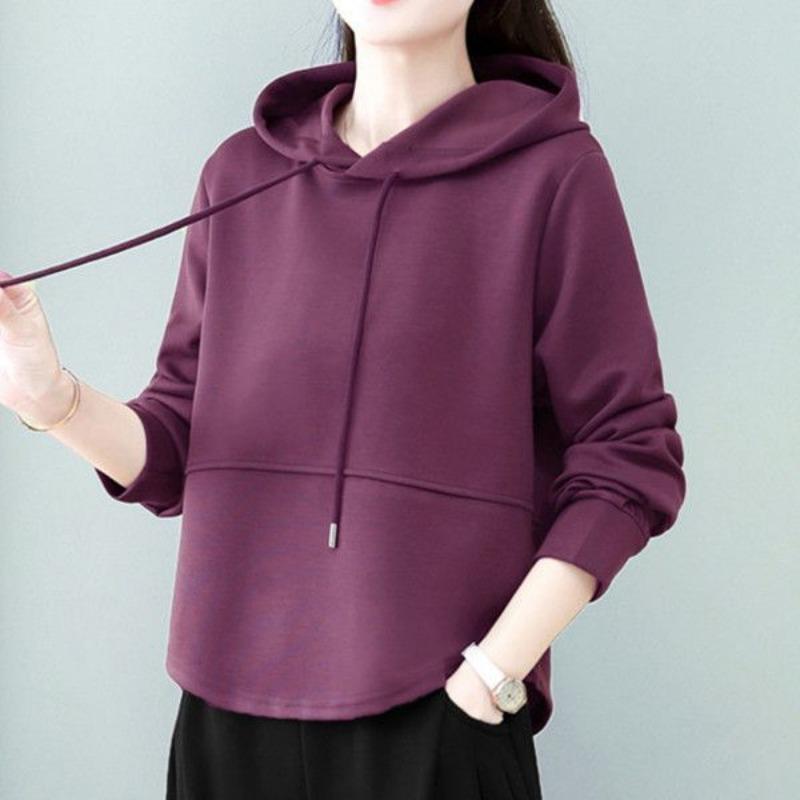 Autumn Winter Loose Casual Solid Color Hooded Sweatshirt Women Simple All-match Hoodies Pullovers Top