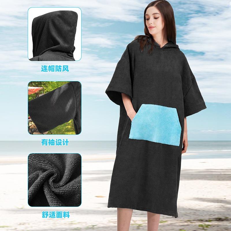 Hooded Beach Changing Quick Dry Robe Swimming Microfiber Poncho Towel Scuba Diving Beach Poncho Bath Towel