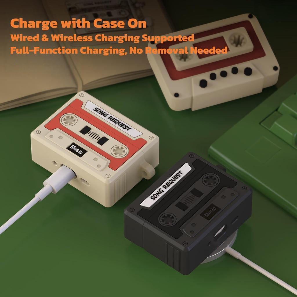 3D Retro Case For AirPods Pro 3 Music Cassette Tape Design with Rope Soft Silicone Earphone Protective Case For AirPods Pro 3