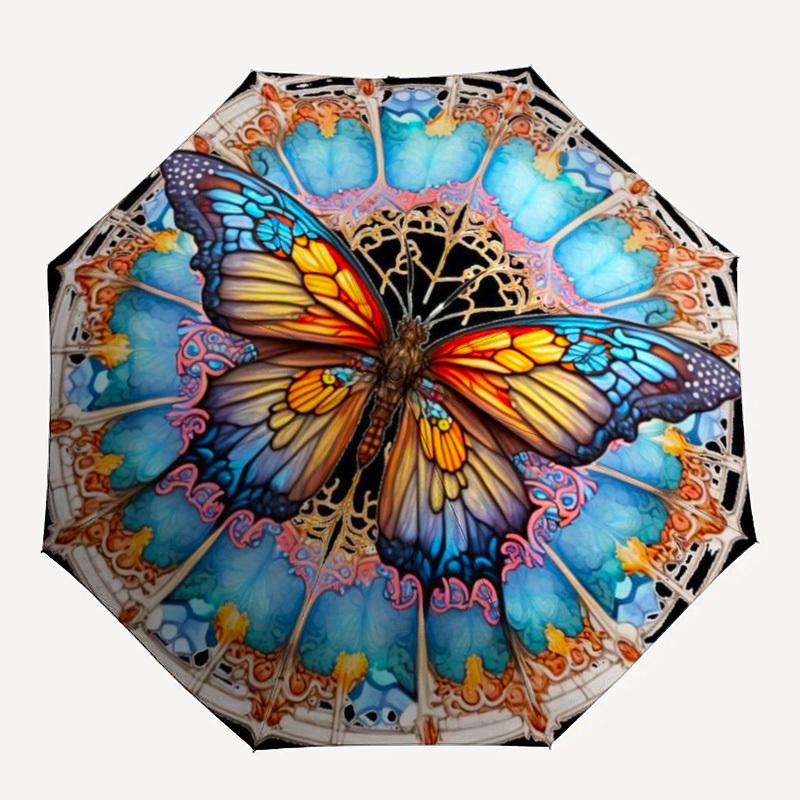 

1PC Butterfly Mandala Artwork Folding Umbrella with 8 Frames, Automatic Open, Durable Frame, Quality Craftsmanship yy250912091