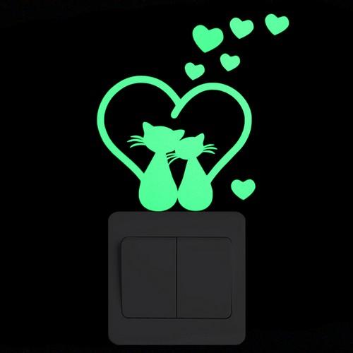 Luminous Cartoon Switch Sticker Glow in the Dark Cat Sticker Fluorescent Fairy Moon Stars Sticker Kid Room Decoration Home Decor