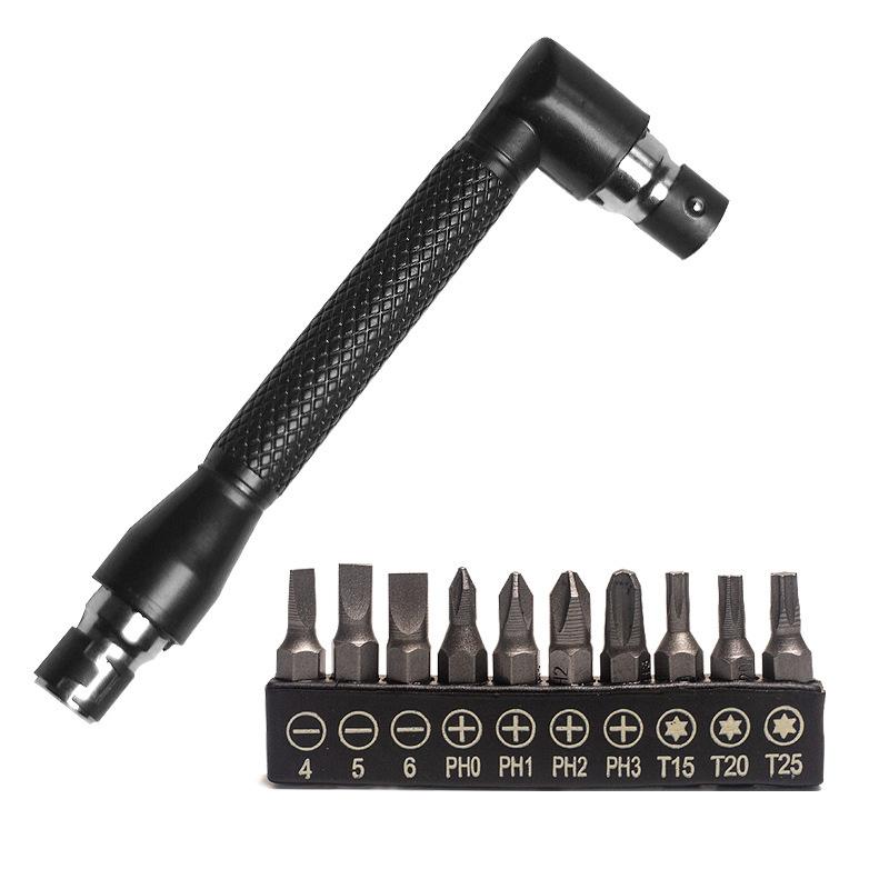 L-shaped 1/4 Hexagonal Screwdriver Bit 90 Degree Double Head Handle Black 6.35 Wrench 10pc Yellow Tape Screwdriver Bit Tool Set