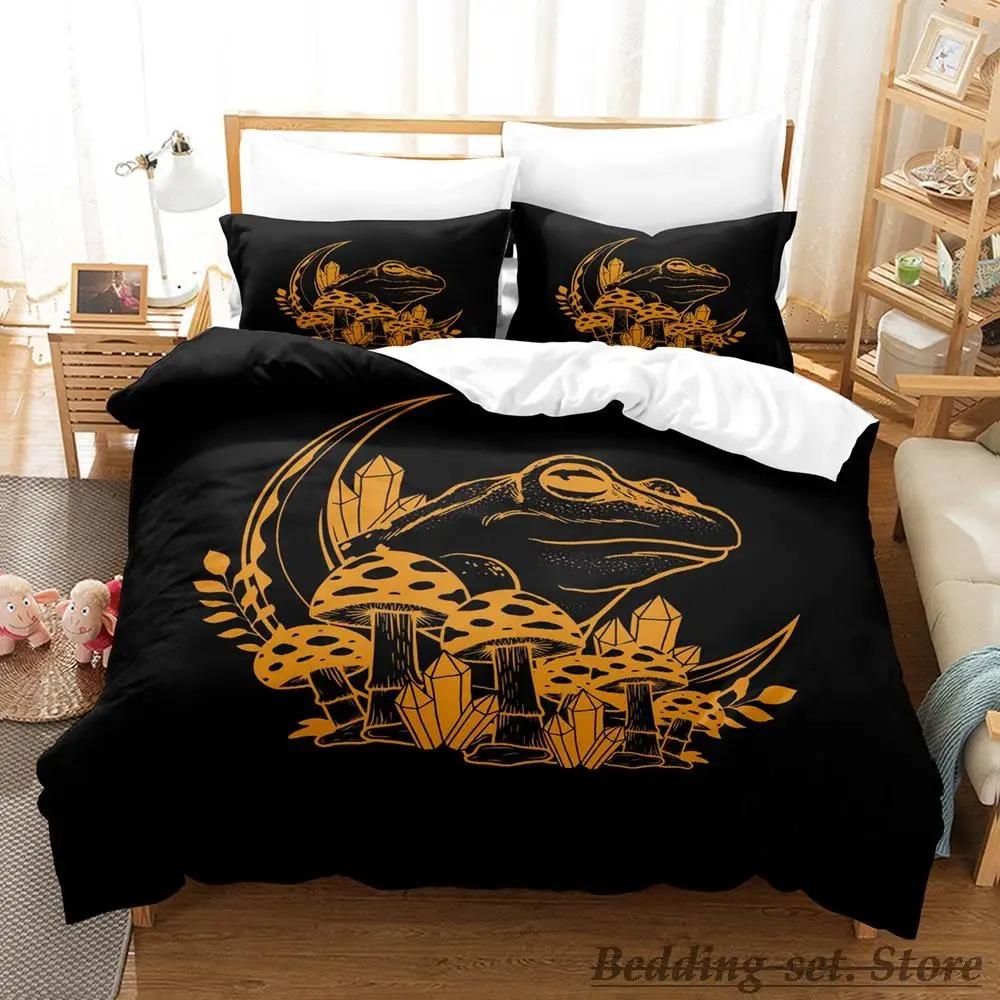 New Cottagecore Frog Mushroom Bedding Set Single Twin Full Queen King Size Bed Set Adult Kid Bedroom Duvetcover Sets Anime