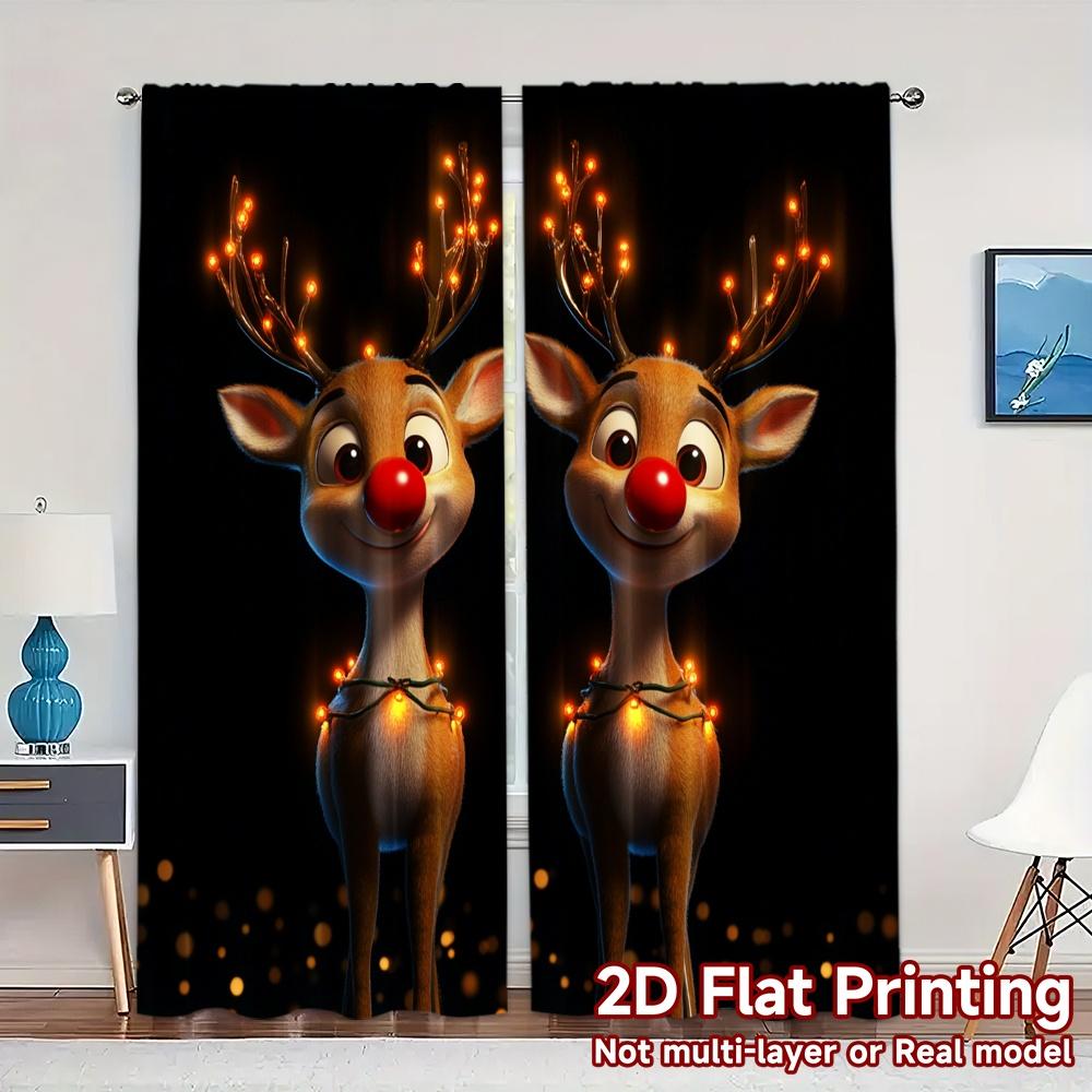 2pcs,Curtains Cute Rudolph Christmas (3) Modern Fashionable Curtains Durable 100% Polyester Fabric Curtains Thermal Insulation,