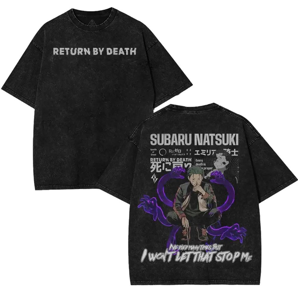 Natsuki Subaru Re:ZERO Starting Life in Another World T-shirt Anime Trendy Y2k Maglietta Lavata Top Estate Cotone Abbigliamento Uomo