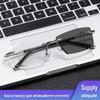 Ultra-Light Dual-Focus Rimless Progressive Photochromic Reading Glasses for Men - Blue Light Blocking Business Eyewear