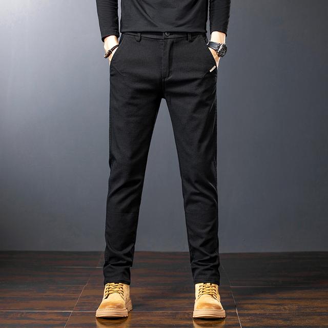 Fashion Korean Clothing Spring Men's Slim Casual Pants Business Straight Twill Cotton Elastic Trousers Plus Size