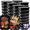1-100pcs Black Disposable Food Containers  Plastic Takeaway Box with Lid for Salad Sandwiches Fruit Kitchen Refrigerator Storage