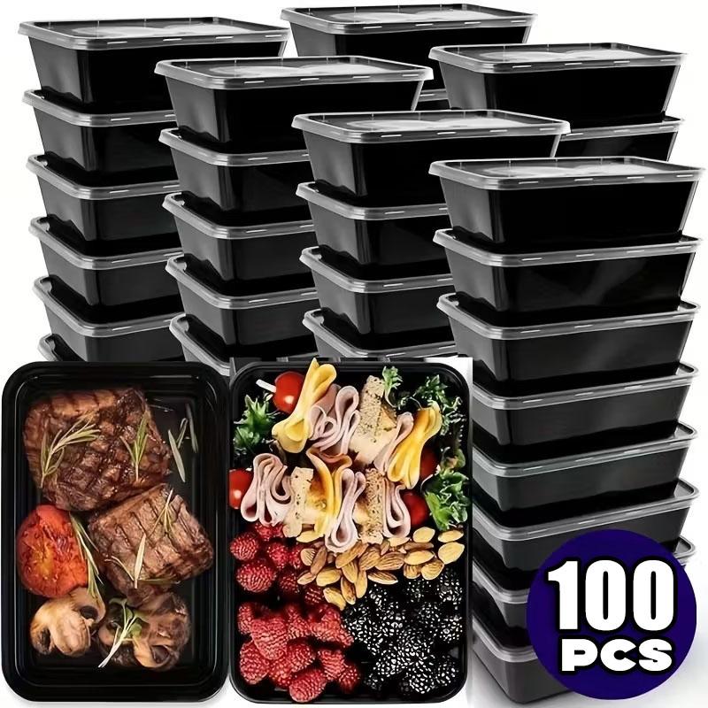 1-100pcs Black Disposable Food Containers Plastic Takeaway Box with Lid for Salad Sandwiches Fruit Kitchen Refrigerator Storage