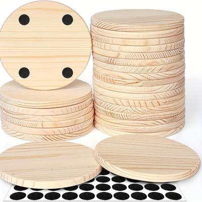 4-Zoll runder Rohholzuntersetzer, für Bastelarbeiten mit rutschfesten Silikonpunkten, zum Selberbemalen, Holzschnitt-Heimdekoration