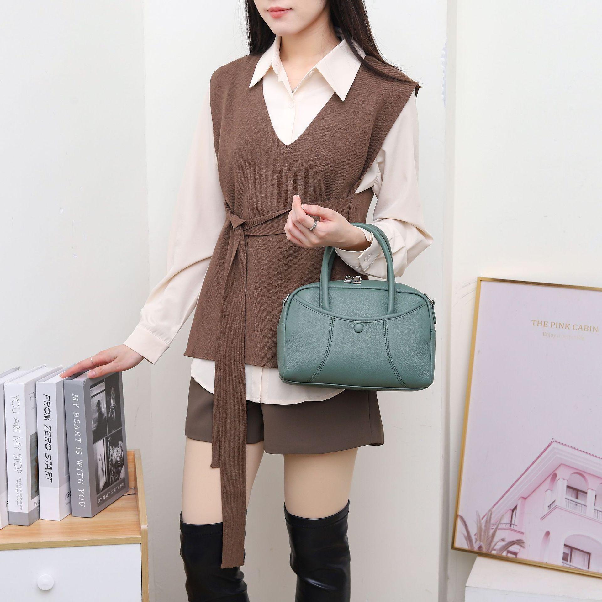 

Женская сумка на плечо из коровьей кожи, женская модная простая сумка-подушка через плечо, практичная сумка-ракушка, однотонная сумка из мягкой кожи зелёный