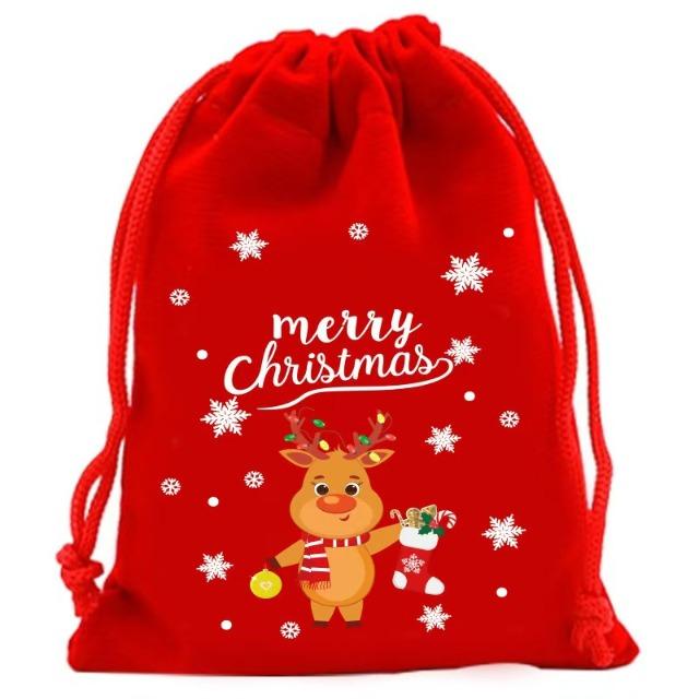 Christmas Red Green Velvet Drawstring Bags Bulk Candy Biscuit Pouch for Party Favors, Gift Giving & Holiday Decoration Supplies