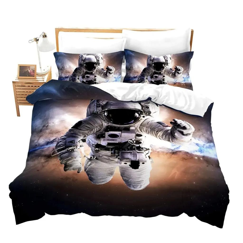 Astronaut Duvet Cover Set Galaxy Outer Space Bedding Set 3D Boys Cosmonaut Spaceman Comforter Cover Universe Planet Quilt Cover