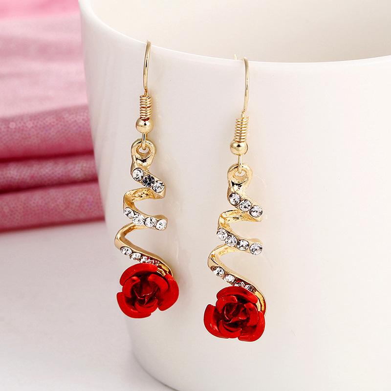 

Korean temperament elegant high-end rose long rhinestone earrings fringed women s long diamond-encrusted flower stud earrings