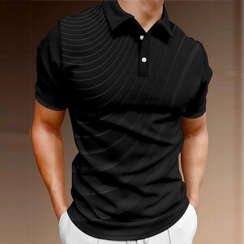 

Polo Shirt 3D Digital Printing Dark Striped Men S Casual Short-Sleeved Polo Shirt T-Shirt S
