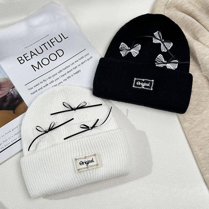 Japanese Sweet Bow Wool Hat for Women In Winter Versatile Big Head Circumference Warmth Thickened Soft and Glutinous Knitted Hat