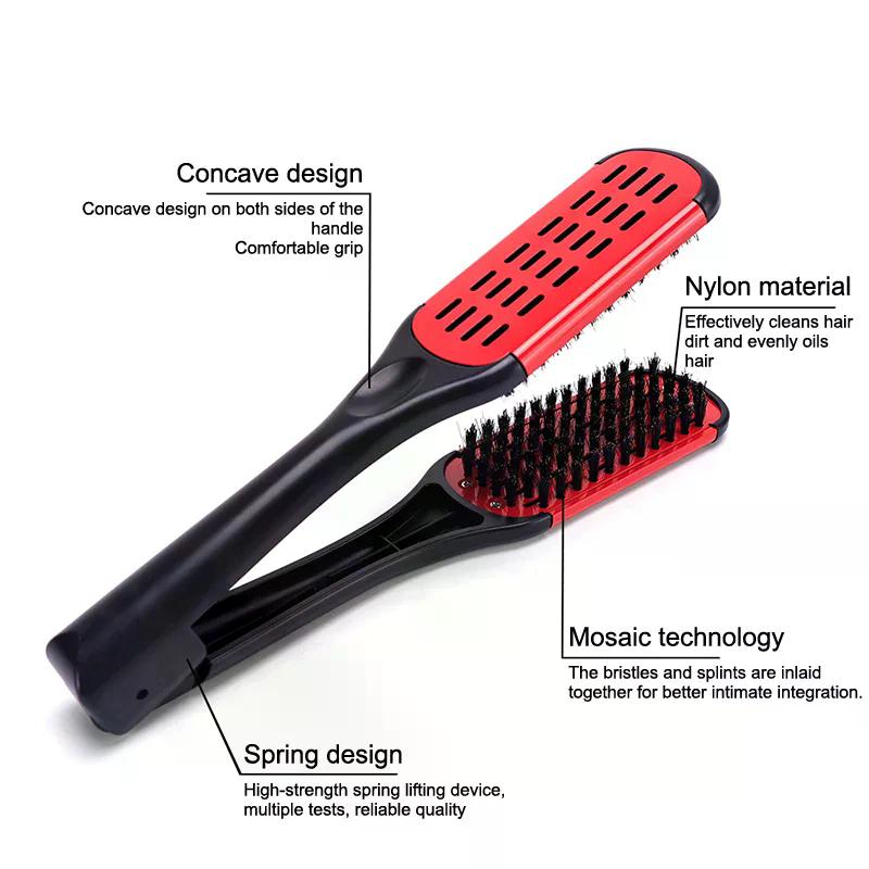 Pro Hairdressing Straightener Hair Brush Nylon Hair Straightening Double Brushes V Shape Comb Clamp Not Hurt Styling Tools DIY