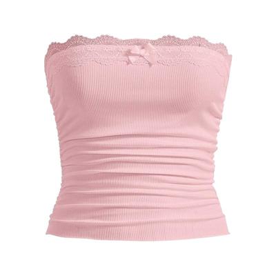 Fashion Casual Lace Strapless Women's Tank Tops Y2k Navel Exposed Sexy Crop Tanks Camis Solid Slim Fit Office Lady Summer Vest 24506