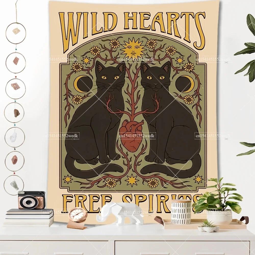

VIKAMA Vintage Artistic Cat Heart Heartfelt Wall Hanging Tapestry For Bohemian Style Living Room And Bedroom Wall Decor 74x94cm(29x37in)