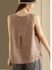 Cotton Linen Sleeveless T-Shirt Summer Casual Button Decoration Vest Loose Top