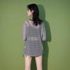 Women's Summer Three-Piece Long Sleeve Swimsuit Set: Striped One-Piece with Chest Pads & Cover-up