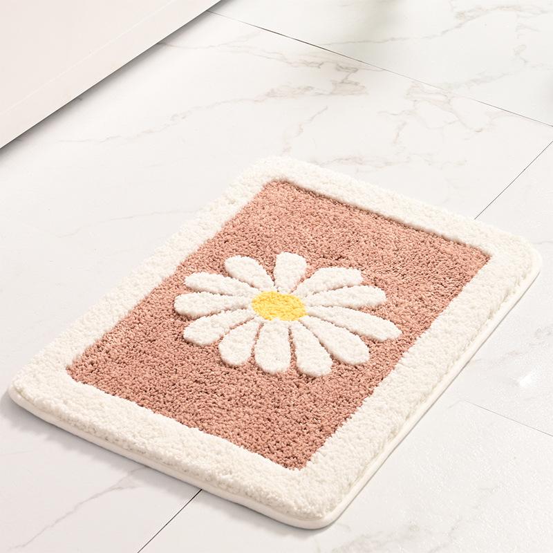 Inyahome Daisy Flower Bath Rugs Fluffy Soft Fiber Mat Non Slip Bathmat Plush Bathroom Rug for Bathroom Shower Room Floor Carpets