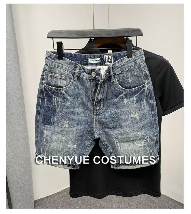 

Мужские модные ретро-джинсовые шорты: Летний облегающий крой с отделкой в виде кошачьих усов 36 светло-синий