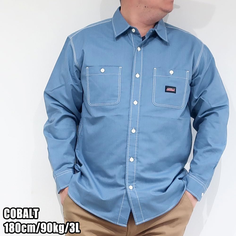 Men's Plus Size Dickies Work Shirt, Oxford Chambray Stripe Hickory, Sizes 3L, 4L, 5L, XXL, XXXL, 10001806 (JP, Alphabet, 5L, COBALT)