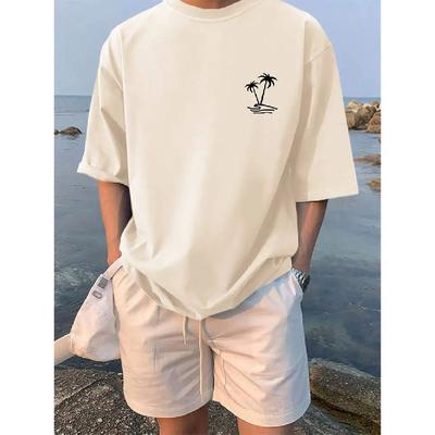Herren T-Shirt mit Rundhalsausschnitt, kurzärmelig, lockere Mode, Übergröße, Kokosnussbaum-Aufdruck, cooles T-Shirt, Sommeroberteil für Männer