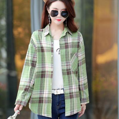Spring Autumn Plaid Slim Fit Shirt for Women Long Sleeved Checkered Casual Versatile Shirt for Women Blouses & Shirts