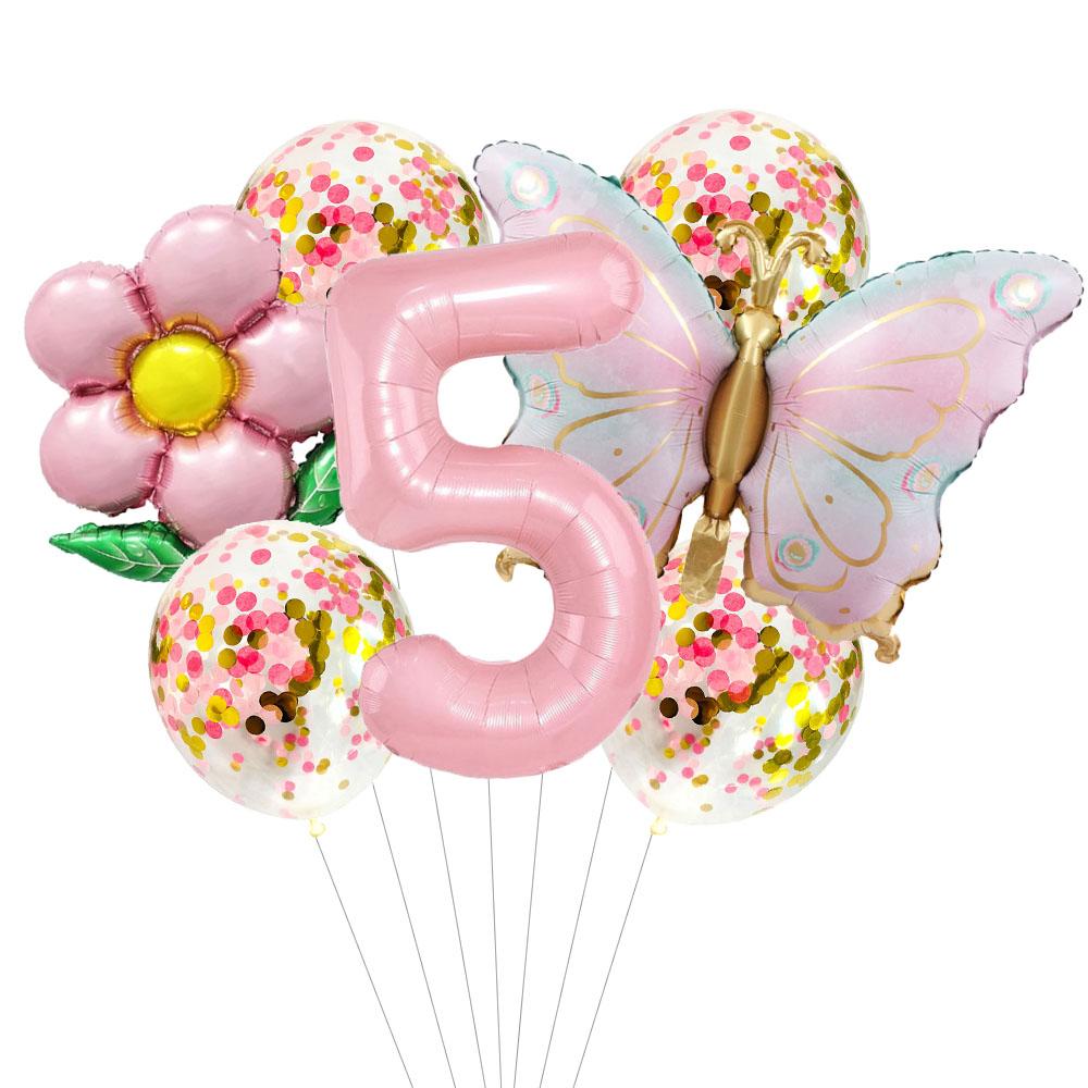 7Pcs Pink Butterfly 40inch Number Helium Balloon Set Gradient Happy Birthday Baby Shower Decor Birthday Party Wedding Balloon