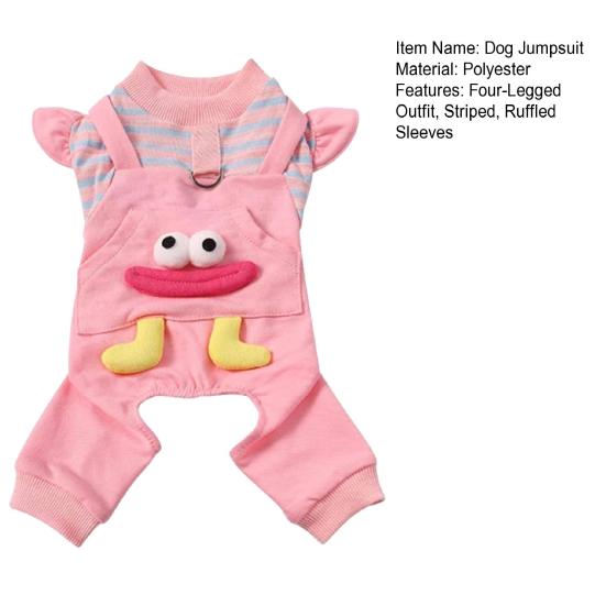 huaqianguhh Striped Cartoon Dog Jumpsuit, Cute Big Mouth Four-Legged Outfit with Ruffled Sleeves, Funny Onesie Clothes for Small Dogs Teddy