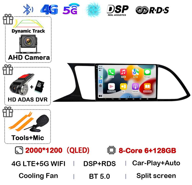 Android 14 WIFI+4G Carplay Auto For Seat Leon 3 MK3 2012-2020 Car Radio GPS Multimedia Video Player Stereo 360 Camera DSP Audio