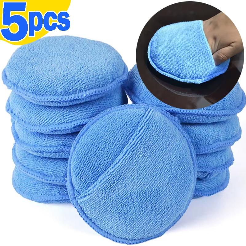 SEAMETAL Car Waxing Polish Sponges 5 Inch Car Detailing Wax Applicator Pads Round Pocket Microfiber Foam Sponges Car Cleaning Tools