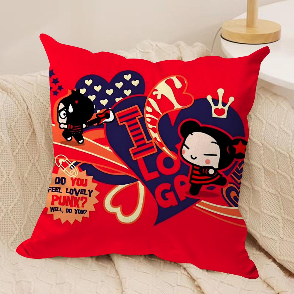 Kawaii P-Pucca Anime Cushion Cover Silky Short Plush Double-Sided Printed Pillow Case for Sofa All Seasons Home Decor Gift