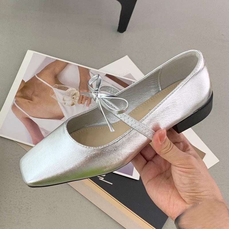 Móda Móda Mělké Dámské Baleríny Mary Janes Boty Jaro Léto Motýlková Mašle Dámská Čtvercová Špička Obuv Dámské Baleríny S Botami