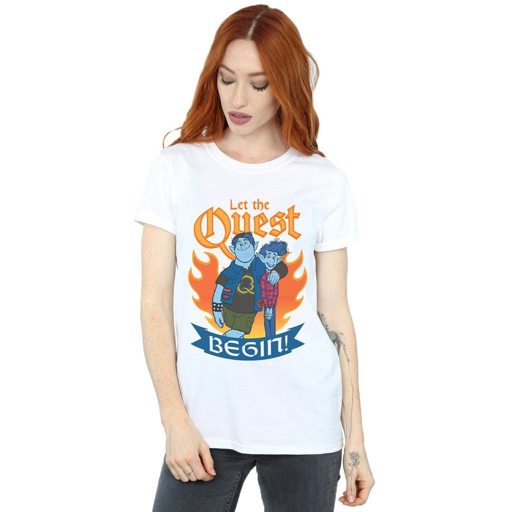 Disney Womens/Ladies Onward Let The Quest Begin Cotton Boyfriend T-Shirt