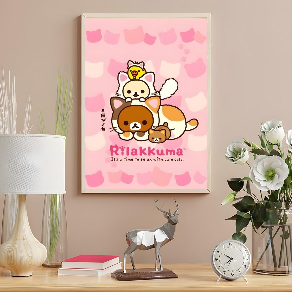 Uroczy Kreskówkowy R-Rilakkuma Plakat Anime Samoprzylepny Druk na Ścianę Wodoodporny Wystrój Estetyczny do Domu Salon Sypialnia Bar Korytarz