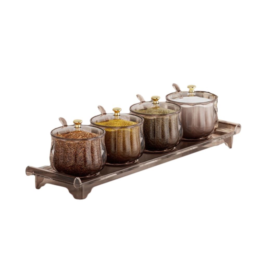 Kunststoff Gewürzglas Set Staubdicht Wasserdicht Gewürz Aufbewahrungsbox mit Deckel Löffel Großes Fassungsvermögen Küchen Gewürztopf Küche