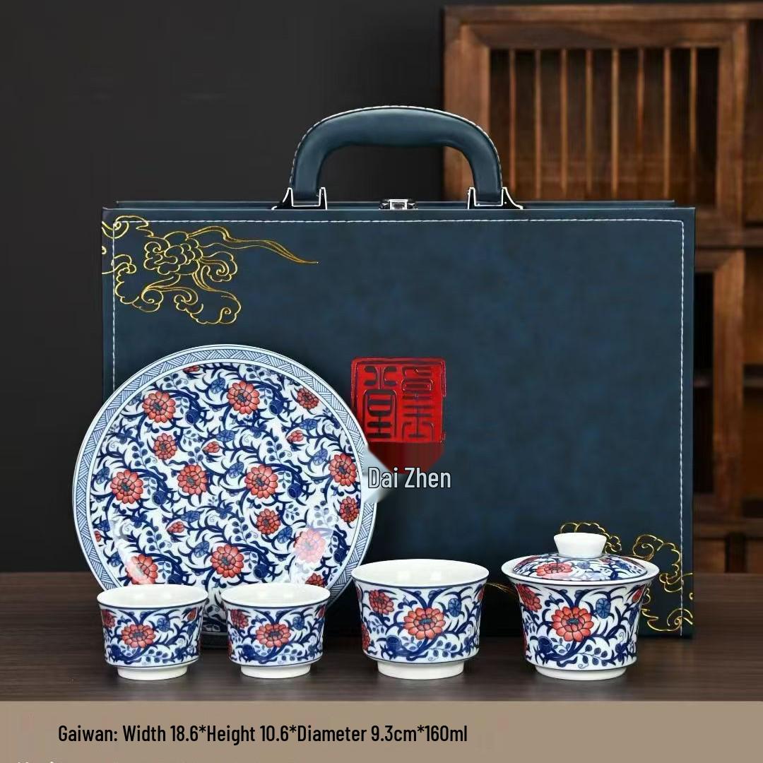 

Chinese Retro Blue & White Dragon Tea Set: High-Grade Porcelain Kung Fu Set with Lidded Bowl & Host Cup, Perfect Gift.
