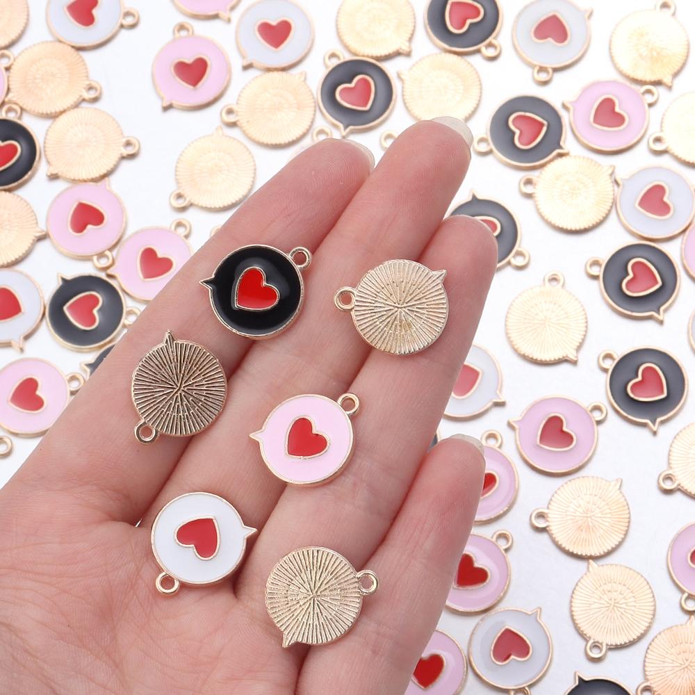10Pcs/Lot 16mm Alloy Pendant Single Sided Oil Dropping Heart Pendant For Jewelry Making Diy Exquisite Necklace Accessorie