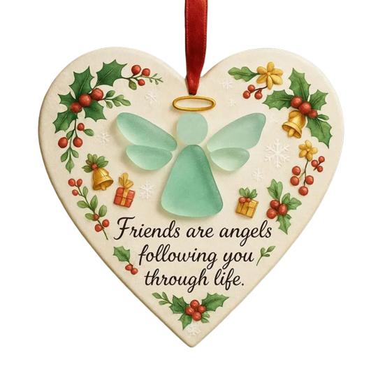 Heart-Shaped Sea Glass Friendship Ornament Handmade Sea Glass Angel/Ghost Ornament for