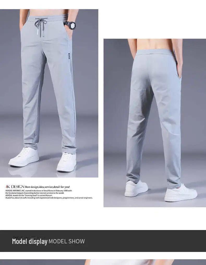 Men's Ice Silk Breathable Stretch Casual Pants - Loose & Slim Fit Summer Trousers