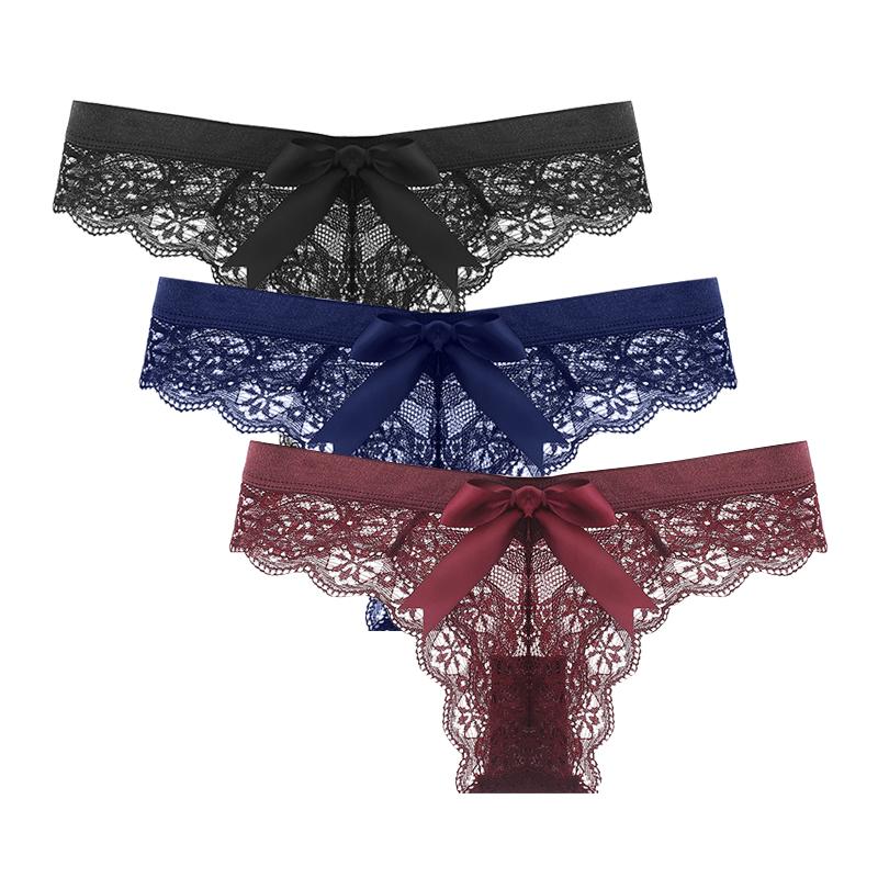 Sexy Lace Thongs Kvinner Tilbake Søt Sløyfe Truser Sømløse Bikinier Dame Undertøy