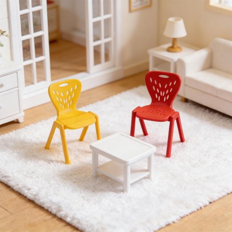 Colorful Doll Furniture Small Chair Model Figurine With Hole Design For Doll House Accessories And Kids Pretend Play Game