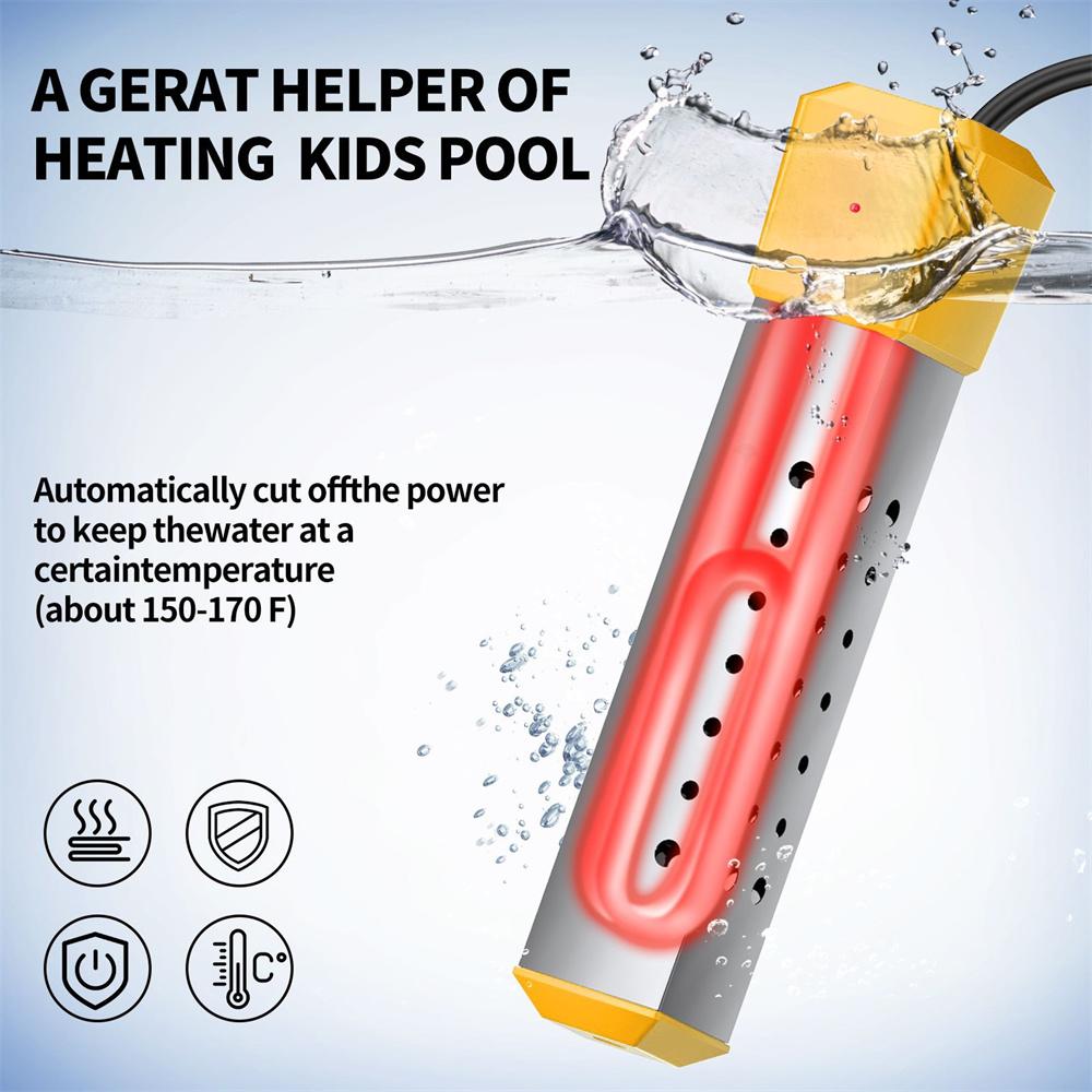 Portable Immersion Heater Element 2500W Hot Water Automatic Power Off  EU Plug