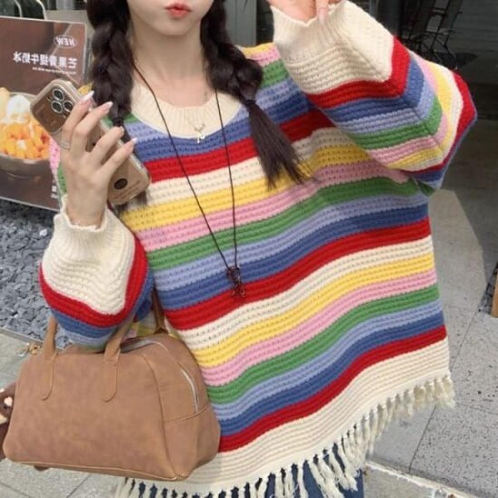 Navava Long Sleeve Knit Rainbow Stripe Nk2827